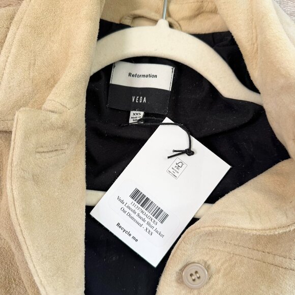 NWT Reformation Veda Lincoln Suede Shirt Jacket Oat Distressed Tan XXS - Picture 4 of 17